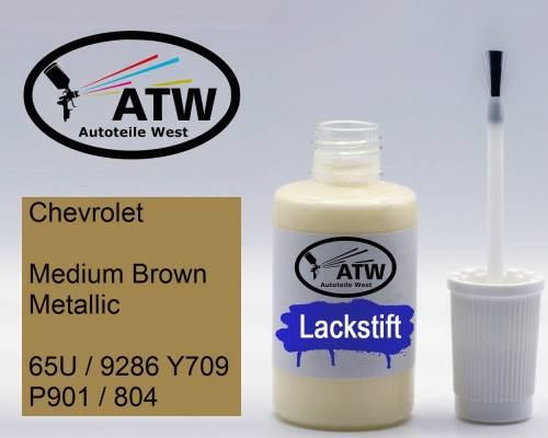 Chevrolet, Medium Brown Metallic, 65U / 9286 Y709 P901 / 804: 20ml Lackstift, von ATW Autoteile West.